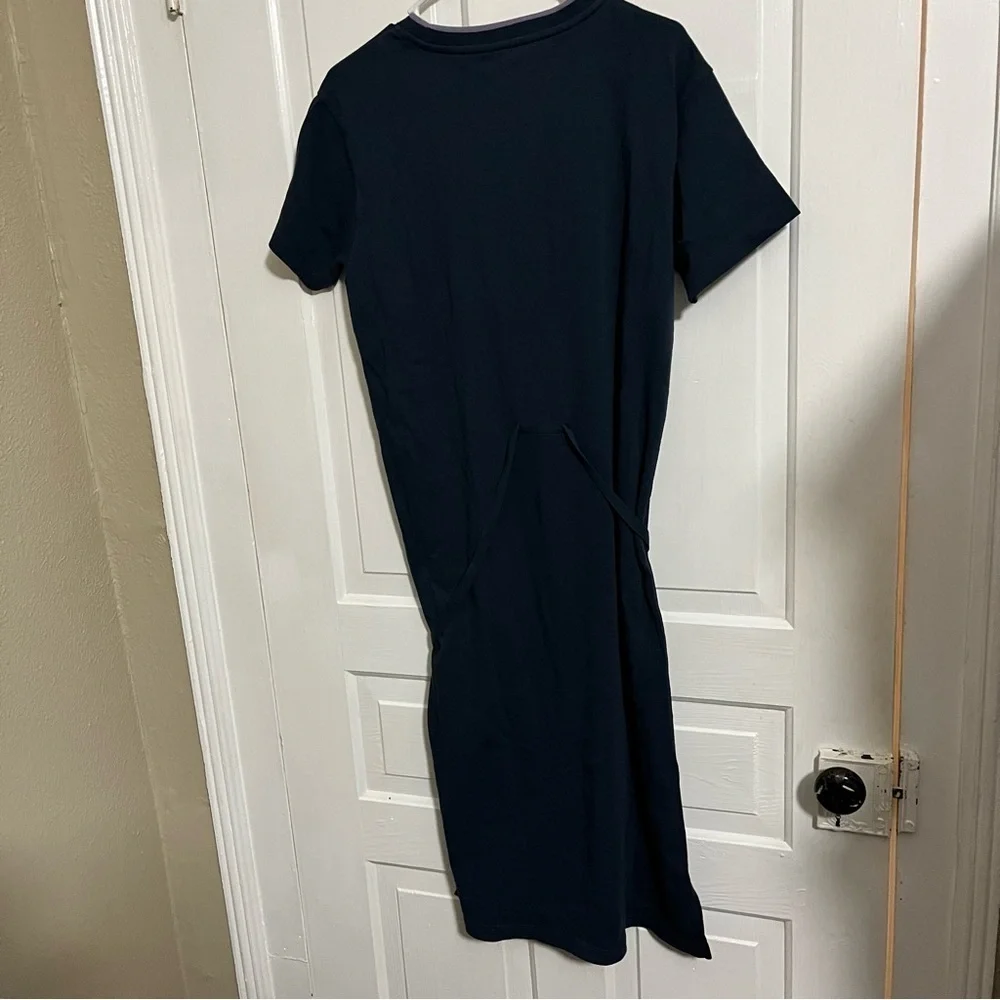 Coach Logo T-Shirt Midi Dress Blue Purple Stripe Self Tie Small M2